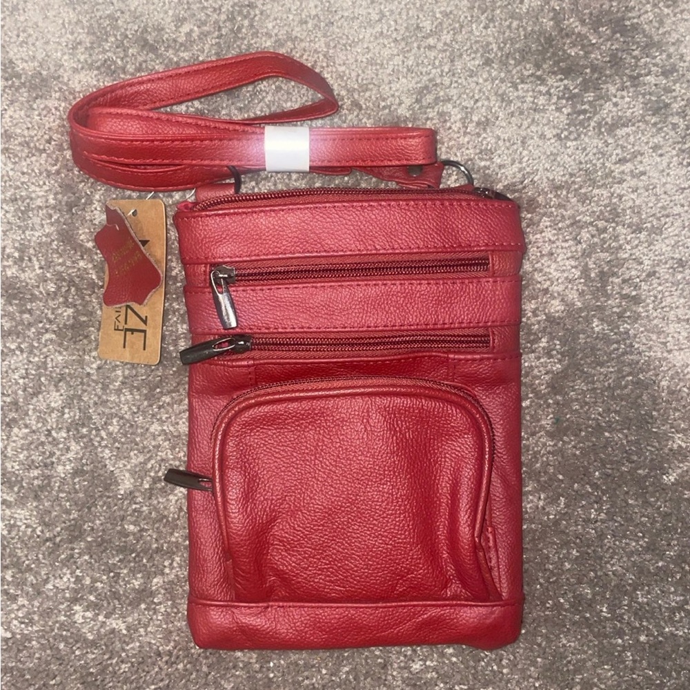 Red Genuine Leather Crossbody Bag